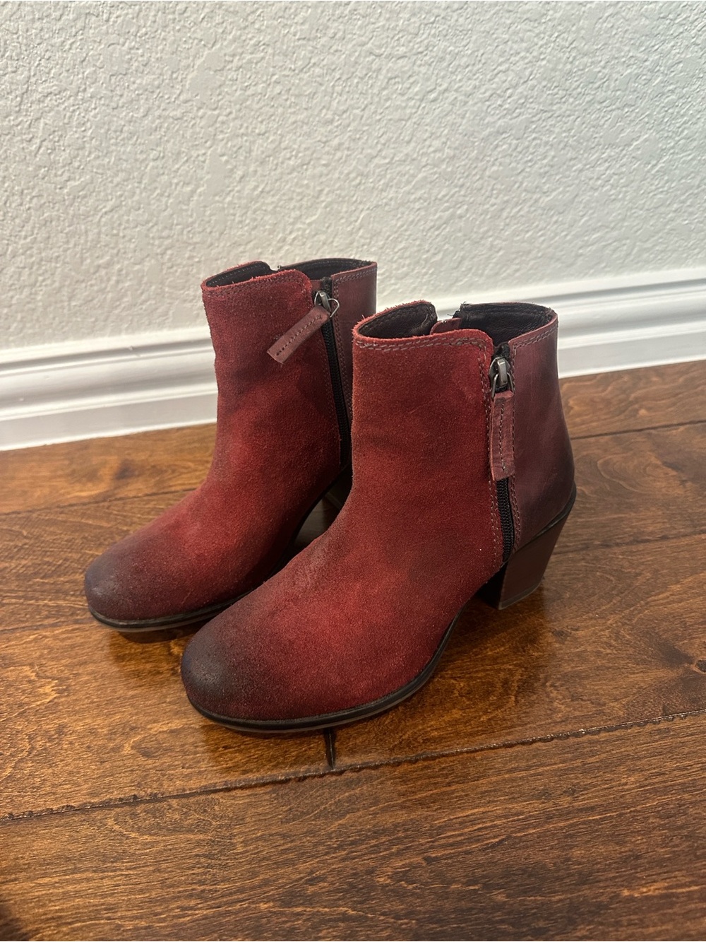 Women's Burgundy Suede Ankle Booties with Side Zip